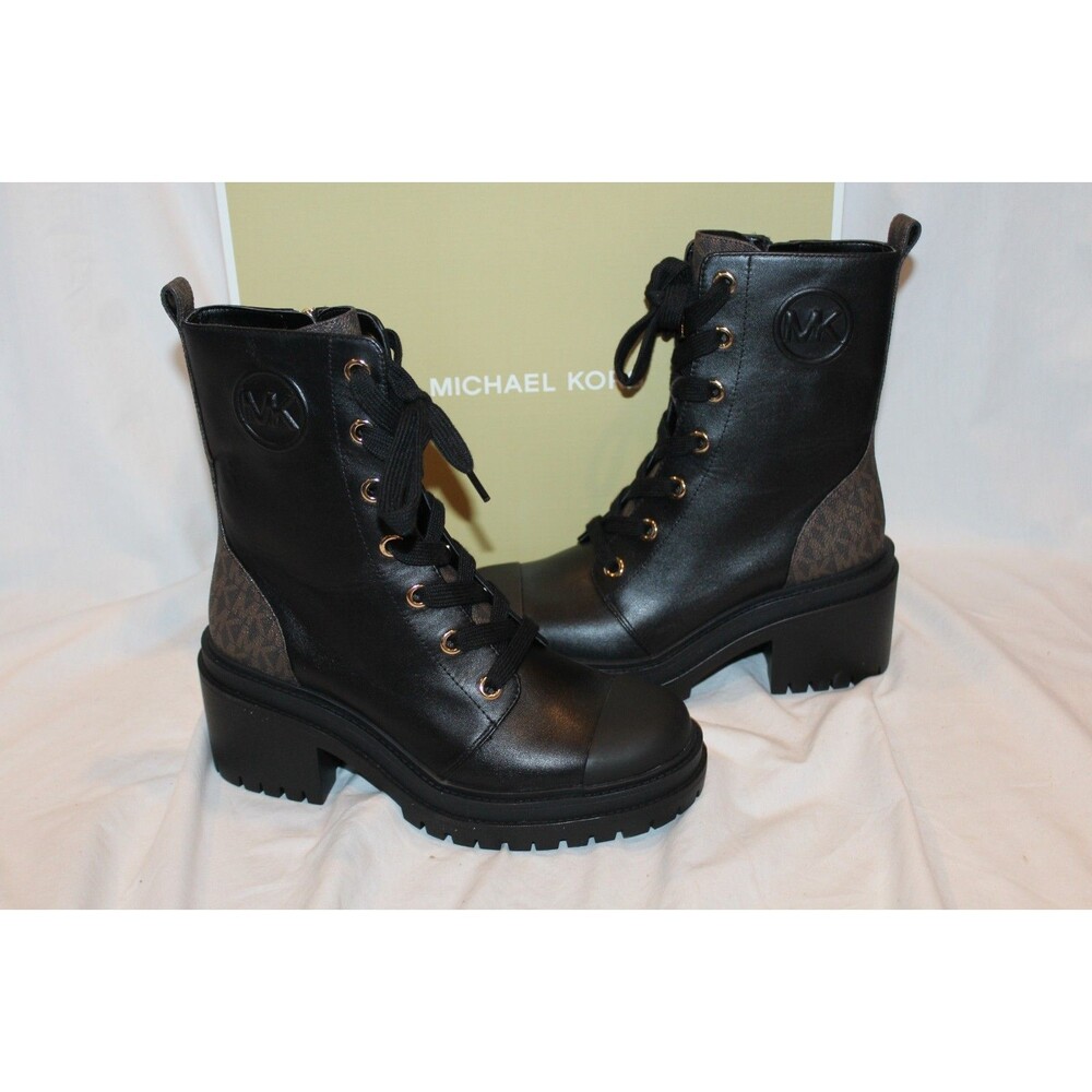 Michael Kors Women's Hanley Charm Lace Up Combat Bootie BLACK NIB SZ 7.5